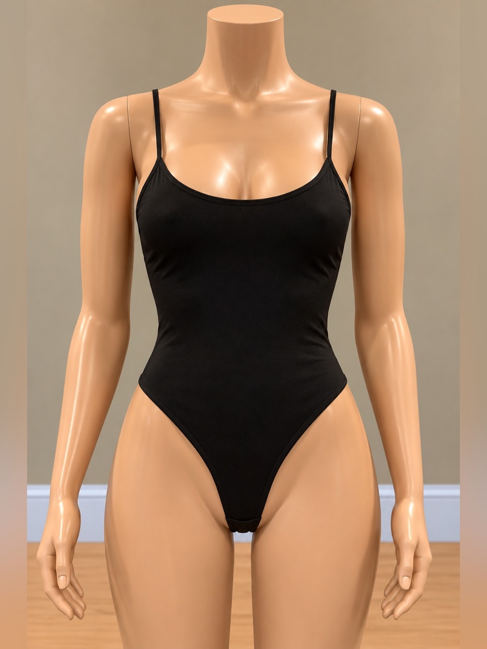 ASOS Black Slinky Scoop Neck Spaghetti Strap Bodysuit Stretch Basic